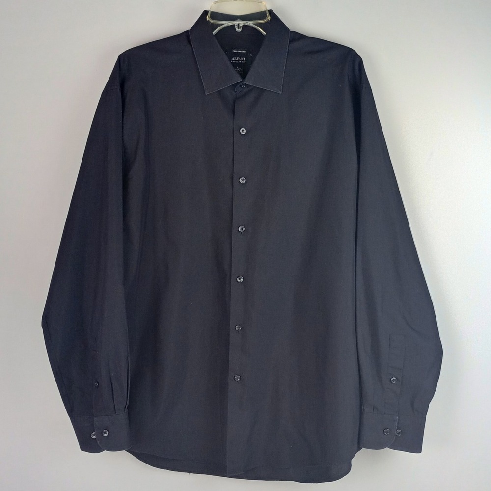 Alfani Mens L Black Regular Fit Performance Easy Care Button Up Dress Shirt